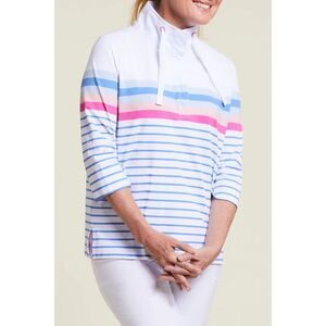 Tribal Sport "Cool Blue" White w/Blue Pink Stripe Cotton Polo Shirt size Large